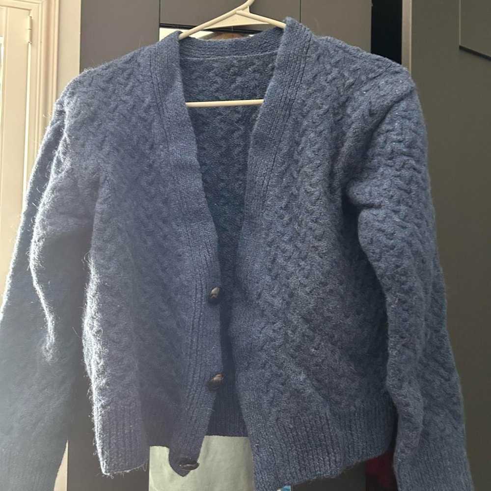 Cozy Blue Cable Knit Cardigan Sweater